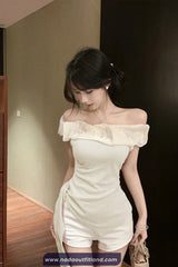 Slash Neck Off Shoulder Butterfly Design Irregular Shirt