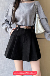 High Waist A-Line Pleated Corduroy Mini Skirts