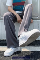 Casual Ice Silk Men Pleated Long Pants