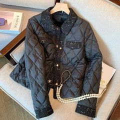 Loose Retro Collar Black Parkas Jacket