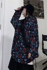 Long Sleeve Dark Florals Pattern Blouse Shirt