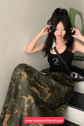 High Waist Camouflage Pattern A-Line Long Skirts