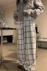 Loose White Plaid Long Homewear Pants