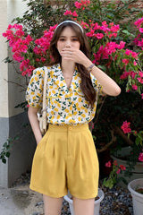 Vintage Florals Pattern Puff Sleeve Blouse Shirt