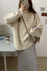 Long Sleeve Turn Down Collar Casual Sweater