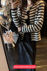 Long Sleeve 3D Flowers Striped Cardigan Sweater
