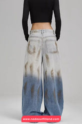 High Waist Blue Tie Dye Style Women Jeans Pants