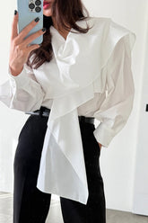 Long Sleeve Elegant Shawl Patchwork Office Blouse Shirt