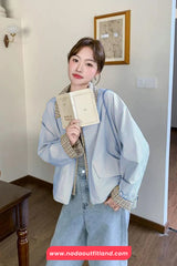 Long Sleeve Plaid Patchwork Short Blazer Coat