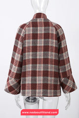 Double Breasted Plaid Pattern Warm Turtleneck Coat Jacket