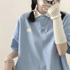 Short Sleeve Bear Embroidery Collar Shirts