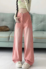 High Waist Vintage Pink Jeans Pants