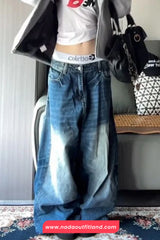 High Waist Loose Vintage Straight Blue Jeans Pants