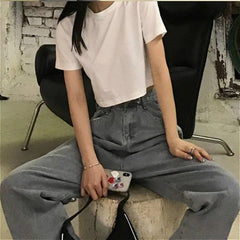 Sexy Solid Basic Colors Cropped Slim Shirt