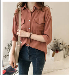 Three Quarter Sleeve Striped Blouse Shirt