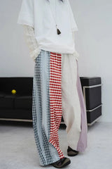 Loose Wide Leg Plaid Patchwork Streetwear Pants