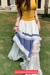 High Waist Irregular Plaid Lace Mesh Casual Skirts