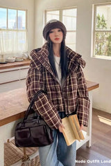 Plaid Pattern Thickening Padded Winter Coat Jacket