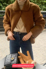 Lapel Collar Vintage Lamb Wool Fluffy Cropped Jacket
