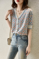 V-Neck Flower Pattern Cardigan Shirts