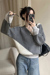 Loose V-Neck Irregular Button Sweater