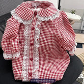 Short Sleeve Cute Sweet Plaid Lace Blouse Shirt