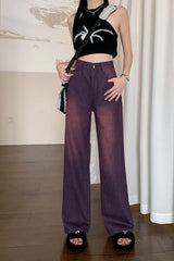 High Waist Washed Purple Jeans Pants