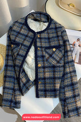 Long Sleeve Retro Elegant Plaid Tweed Jacket