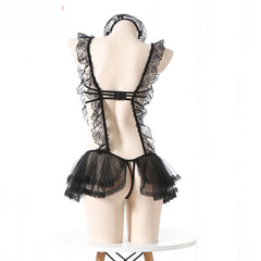 White Bodysuit Submissive Maid Outfit Lingerie Cosplay Costume