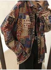 Long Sleeve Retro Art Pattern Blouse Shirt