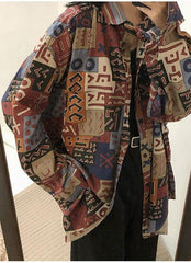 Long Sleeve Retro Art Pattern Blouse Shirt