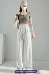 Elastic Waist Side Lace Floral Transparent Sweatpants