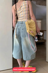 Loose Knee Length Casual Denim Shorts