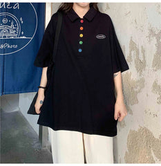Loose Colorful Button Collar Shirt