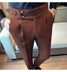 Elegant Belt Formal Men Long Pants