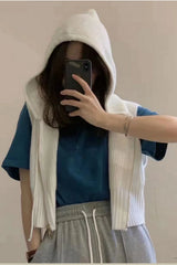 Retro Hooded Knitted Vest Sweater