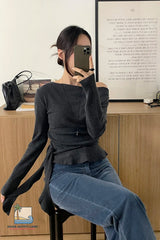 Ruffles Lace Up Elegant Off Shoulder Sweater