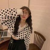 V-Neck Heart Printed Cropped Sweater