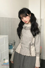 Long Sleeve 3D Flowers Vintage Ruffles Sweater