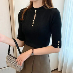 Short Sleeve Round Neck Knitted Office Shirt
