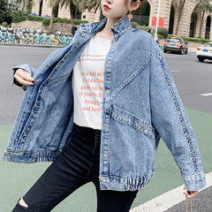 High Collar Loose Denim Jeans Jacket