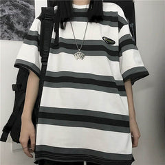 Loose Short Sleeve Striped Hip Hop Shirt
