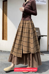 Vintage A-Line Plaid Patchwork Asymmetrical Skirts