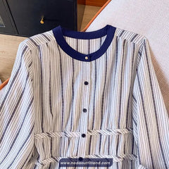 Long Sleeve Vertical Striped O-Neck Elegant Blouse Shirt