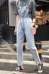 Loose Pocket Blue Denim Jumpsuits