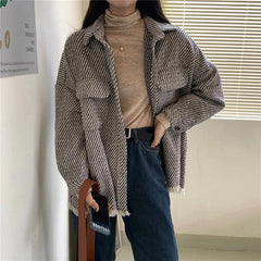 Retro Houndstooth Pattern Tassel Jacket