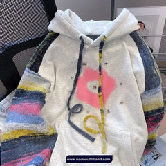 Loose Hooded Striped Rhinestone Sequined Sweatshirt