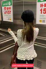 Long Sleeve Polka Dot Pattern Ruffle Shirt