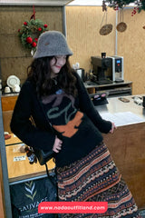 High Waist Retro Pattern Woolen Long Skirts