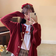 Cute Hearts Button Knitted Cardigan Sweater